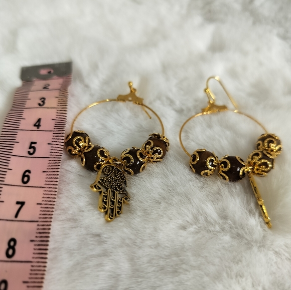 Hamsa Hand Charm Pendant With Coffee Brown beads - Picture 4 of 6